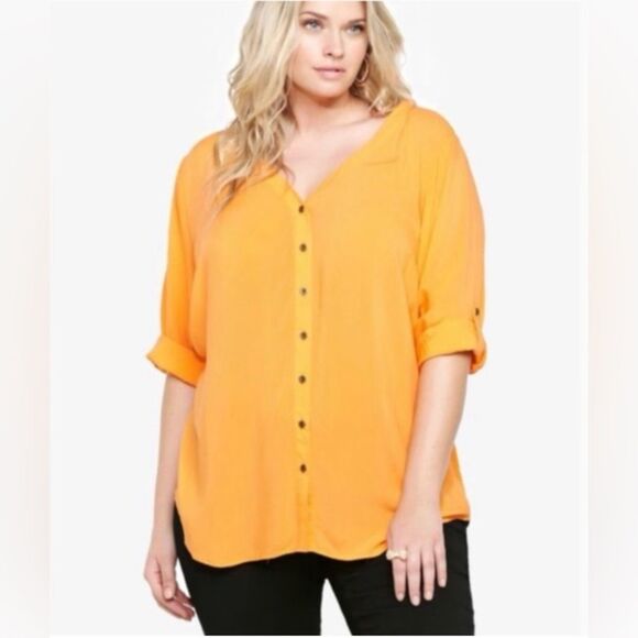 Torrid Orange Challis Button Down Blouse with Keyhole Back - Picture 1 of 5